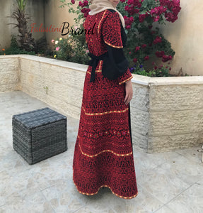 Gorgeous Black Long Dress Long Sleeve Red Embroidered Back