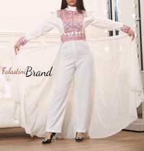 Stylish White Jumpsuit Dress Floral Palestinian Embroidery