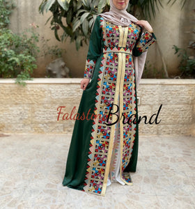 2 Pieces Moroccan Like Kaftan Dress with Palestinian Embroidery