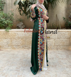 2 Pieces Moroccan Like Kaftan Dress with Palestinian Embroidery