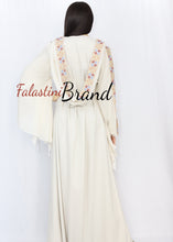 Stylish Cream Color Brown Stripes Palestinian Embroidered Dress Thobe