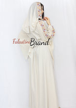 Stylish Cream Color Brown Stripes Palestinian Embroidered Dress Thobe