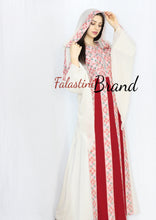 Stylish Cream Color Burgundy Stripes Palestinian Embroidered Dress Thobe