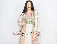 Elegant Cream Color Waves Palestinian Embroidered Dress Thobe