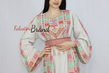 Elegant Cream Color Brown Red Palestinian Embroidered Dress Thobe