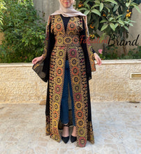 Black Golden Georgette Embroidered Open Abaya Kaftan Maxi Dress Long Split Sleeve