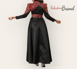 Amazing Black Cloche Satin Embroidered Dress