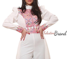 Stylish White Jumpsuit Dress Floral Palestinian Embroidery