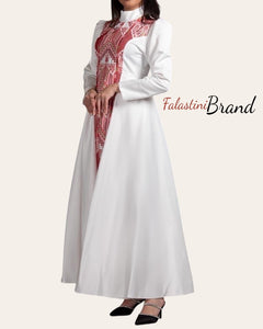 Stunning White Cloche Satin All Long Embroidered Dress