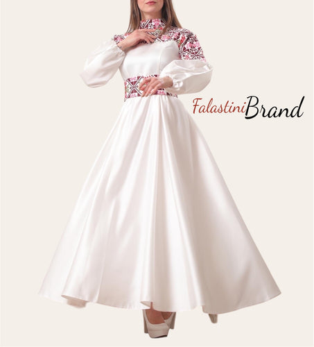 Amazing Buff Hands White Cloche Satin Embroidered Dress