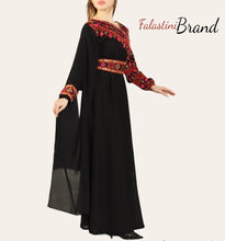 Elegant Black and Red Shoulder Details Embroidered Dress