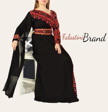 Elegant Black and Red Shoulder Details Embroidered Dress