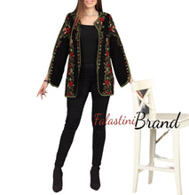 Elegant Palestinian Black And Green Embroidered Jacket