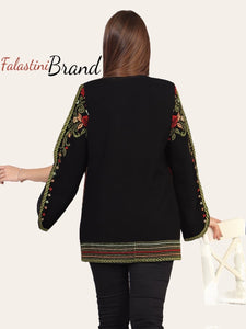 Elegant Palestinian Black And Green Embroidered Jacket