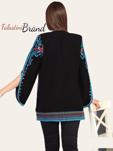 Elegant Palestinian Black And Blue Embroidered Jacket