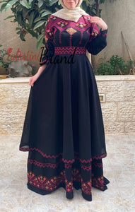 Elegant Black Palestinian Embroidered Cloche Layered Dress